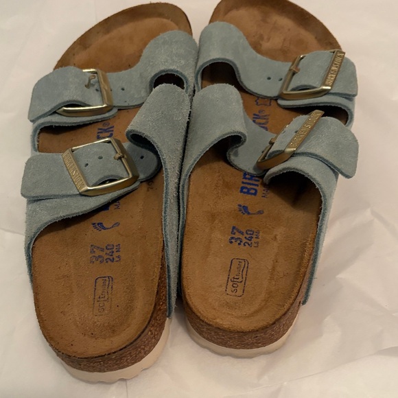 Birkenstock Arizona Suede Double Buckle Sandals - Pale Blue - Picture 3 of 4